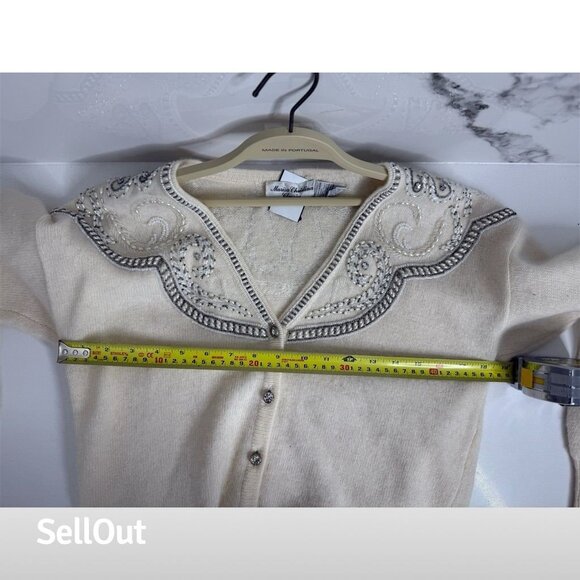 Vintage Marisa Christina Ivory Embellished Beaded Cardigan Sweater sz S - Picture 4 of 6